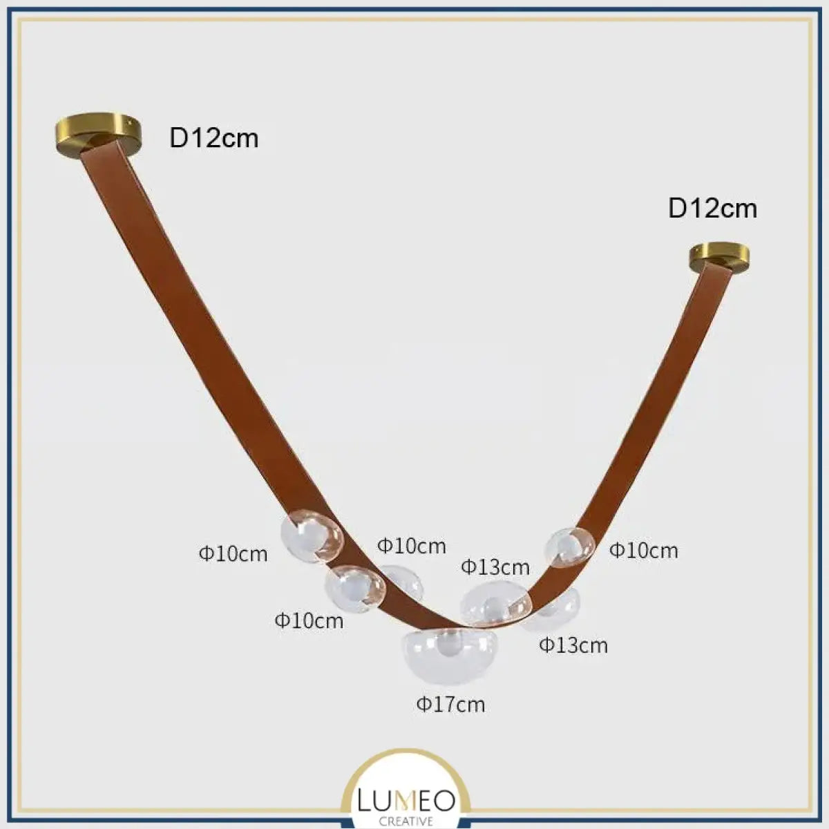 Lustre suspendu design à sangles de cuir et globes en verre