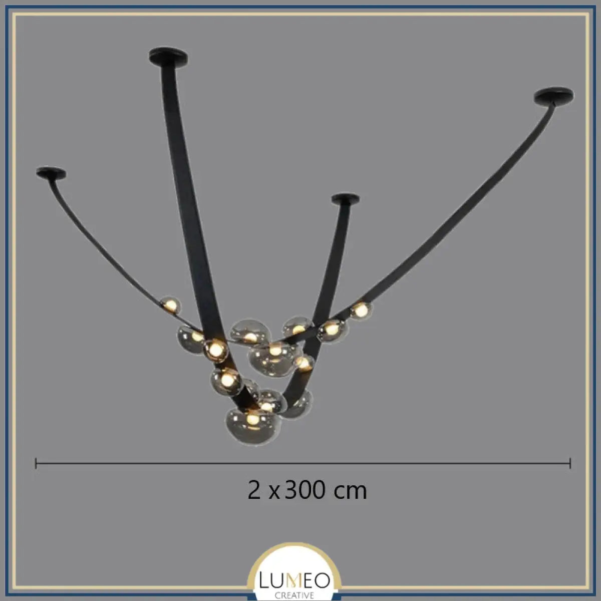 Lustre suspendu design à sangles de cuir et globes en verre Noir 6 mètres (2x3 mètres) / Gris fumé / Blanc froid