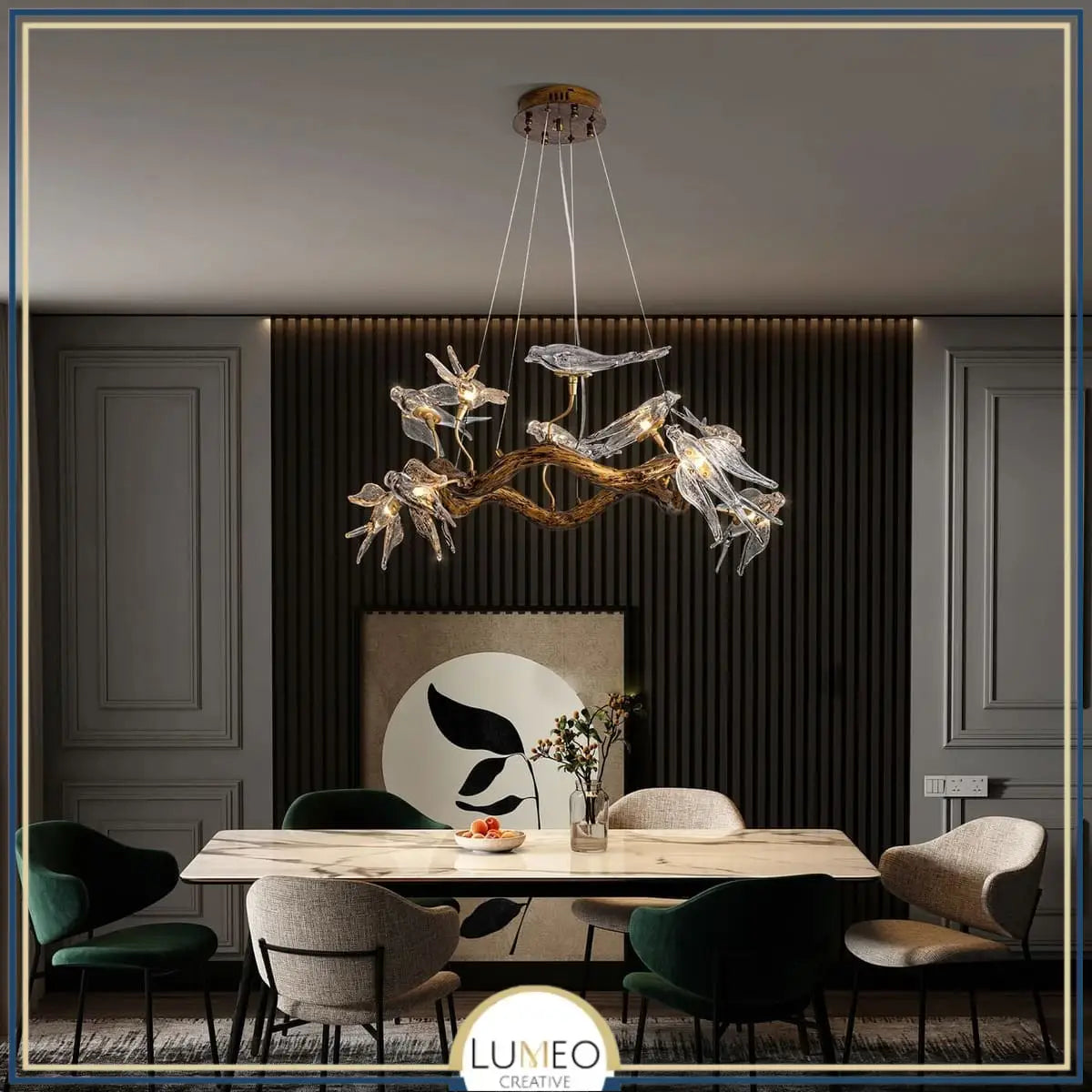Lustre suspendu oiseaux en résine sculptée | Chic & sculptural