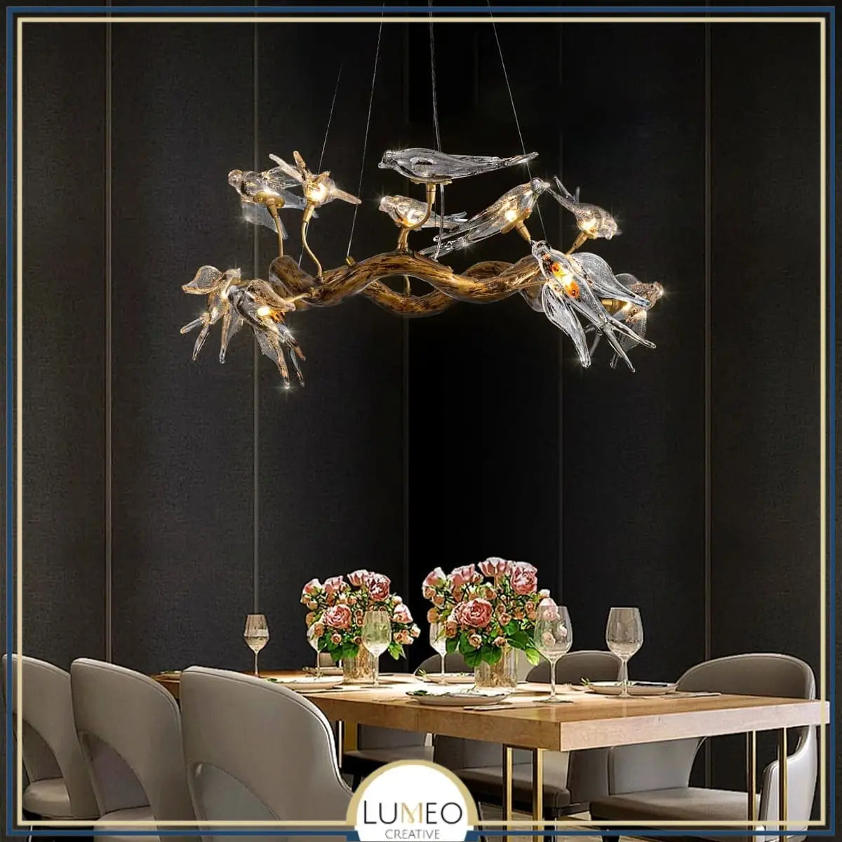 Lustre suspendu oiseaux en résine sculptée | Chic & sculptural