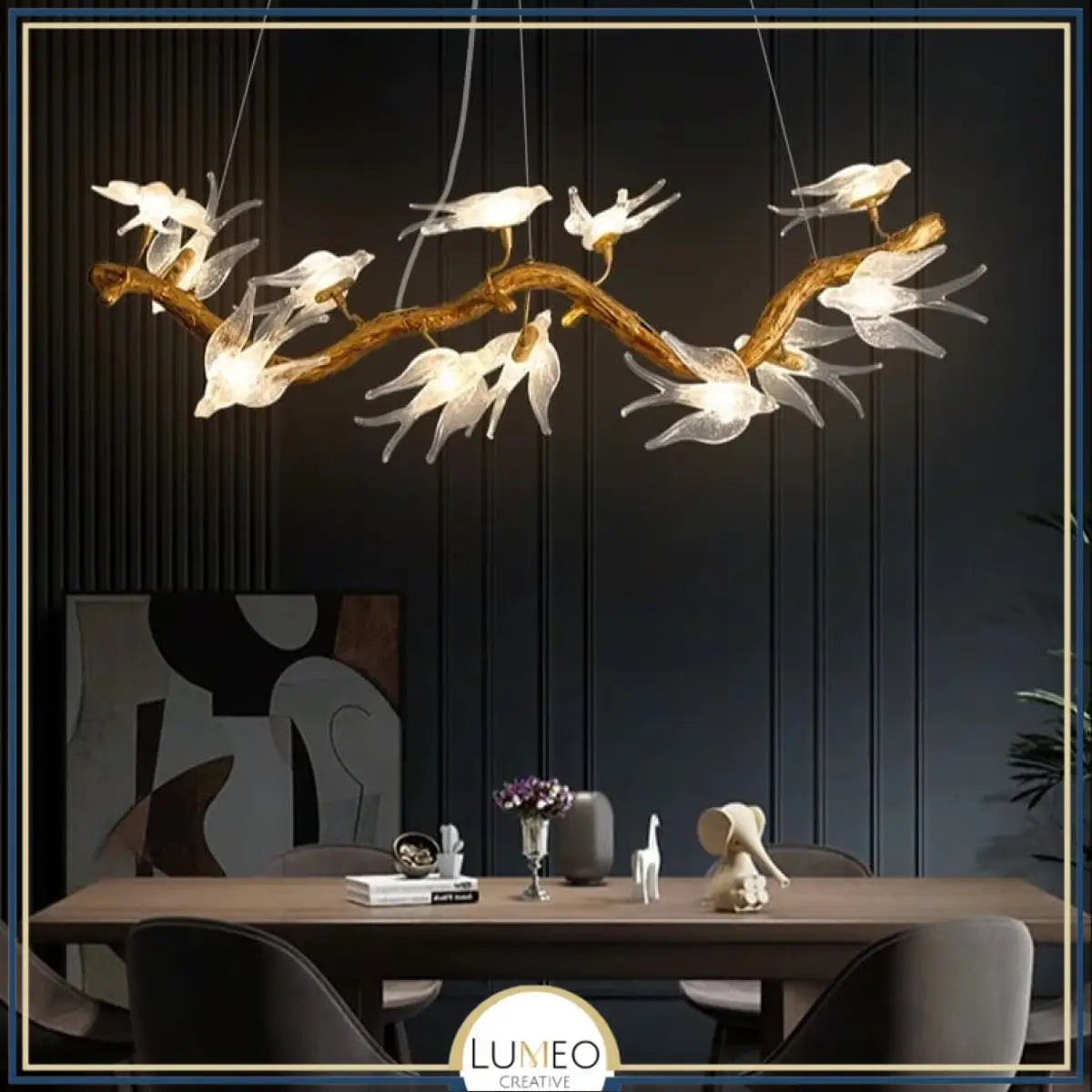 Lustre suspendu oiseaux en résine sculptée | Chic & sculptural