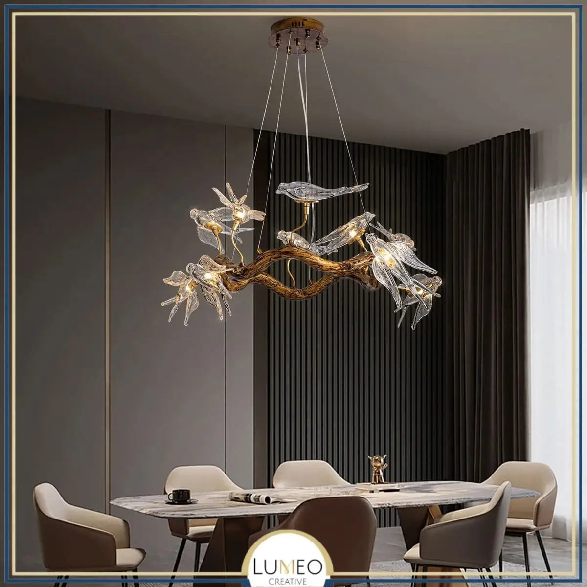 Lustre suspendu oiseaux en résine sculptée | Chic & sculptural