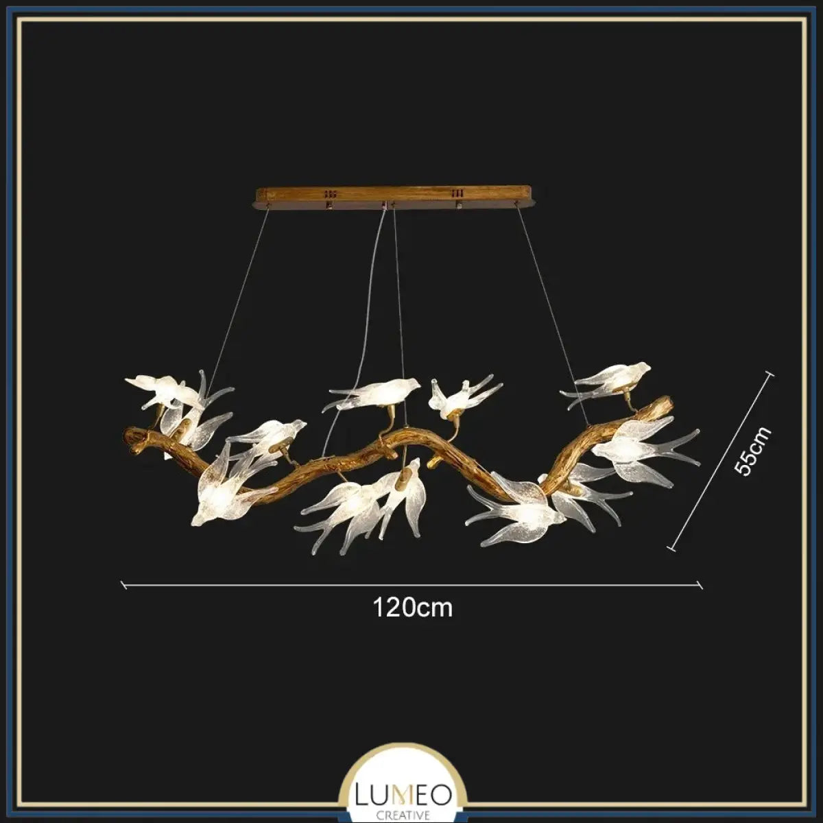 Lustre suspendu oiseaux en résine sculptée | Chic & sculptural Linéaire 120 cm / Blanc froid