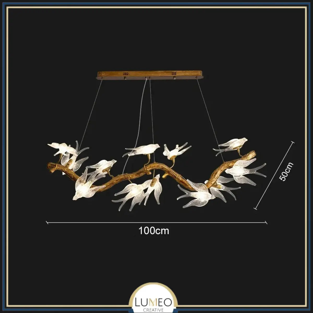 Lustre suspendu oiseaux en résine sculptée | Chic & sculptural Linéraire 100 cm / Blanc froid