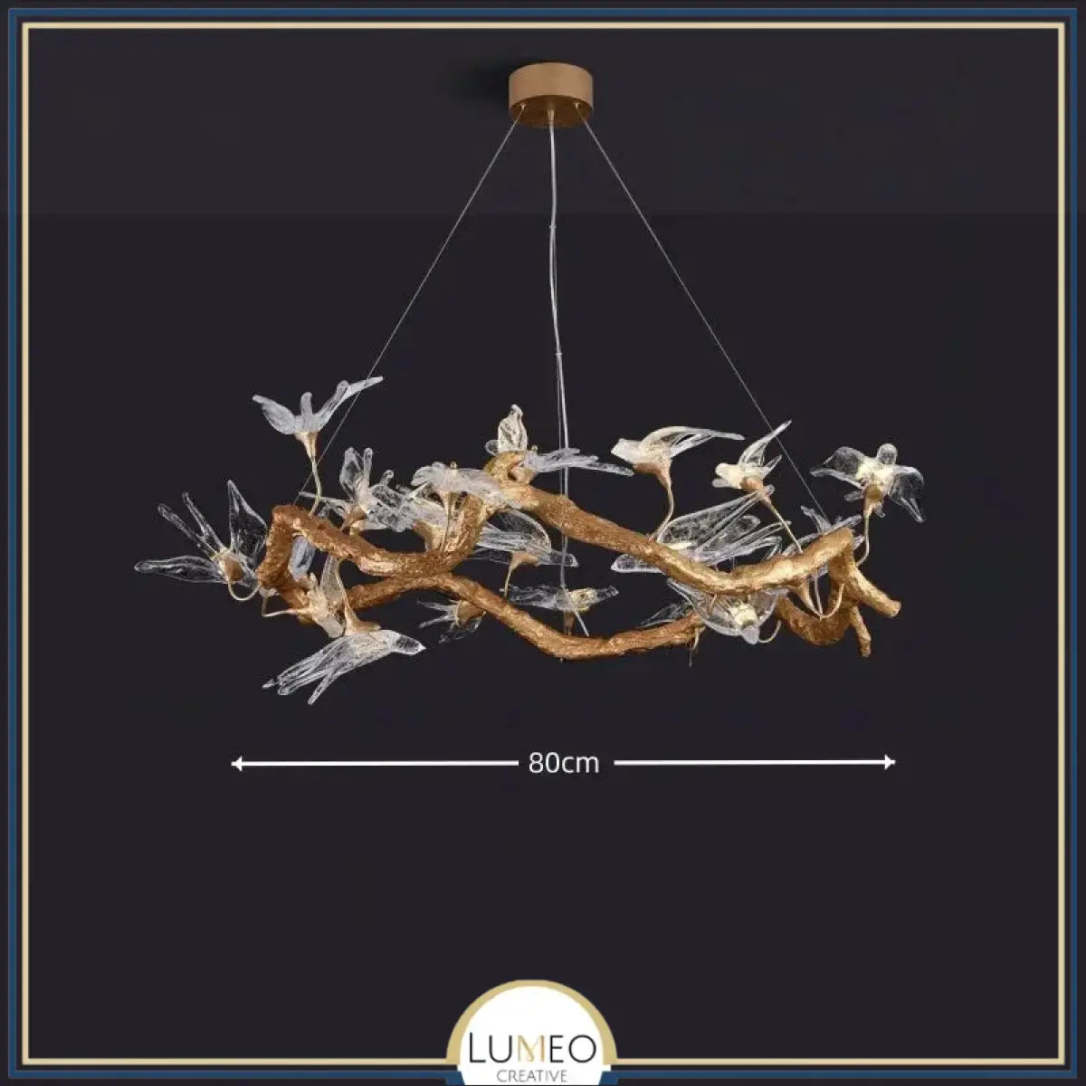 Lustre suspendu oiseaux en résine sculptée | Chic & sculptural Rond 80 cm / Blanc froid