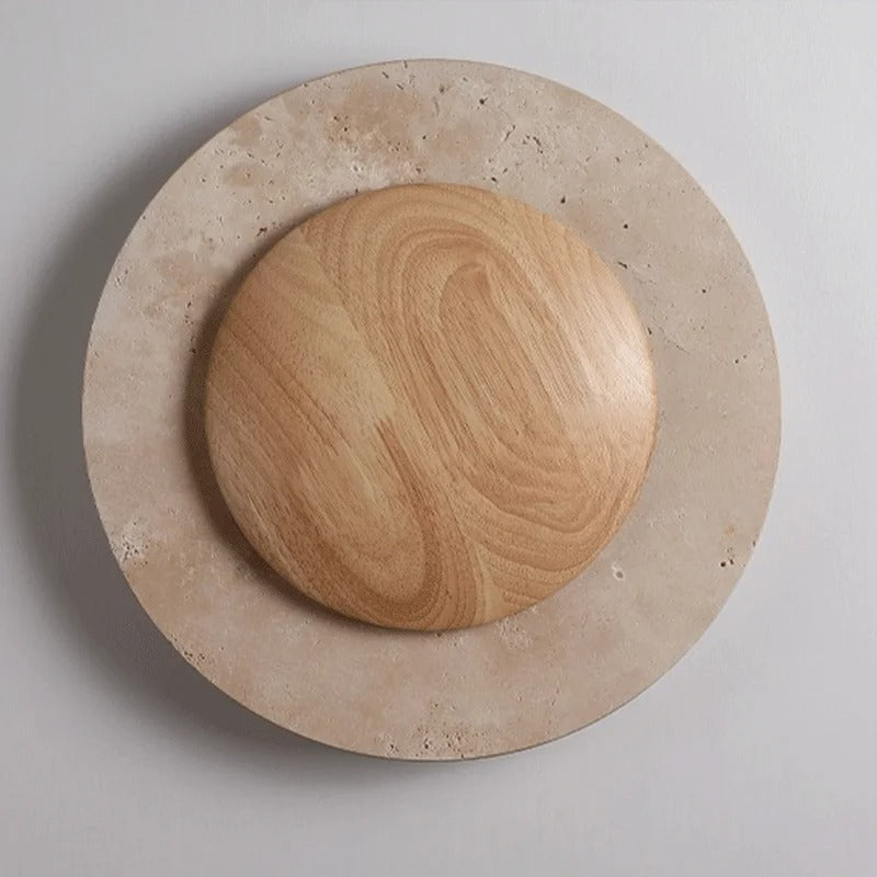 Applique murale cercle bois & pierre rétroéclairée | Luminaire mural au design naturel