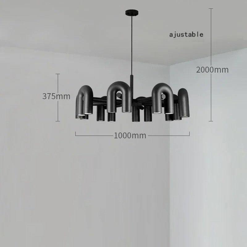 Lustre design tubulaire contemporain 16 lampes | Noir / Dimmable