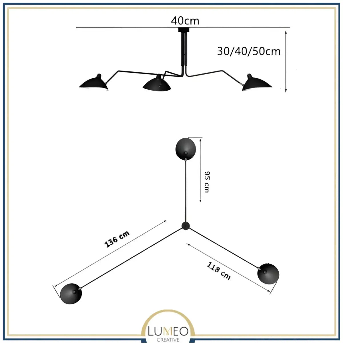 Plafonnier & Applique murale multi bras articulés | Style art nordique Noir / 3 têtes | Grand / Blanc chaud