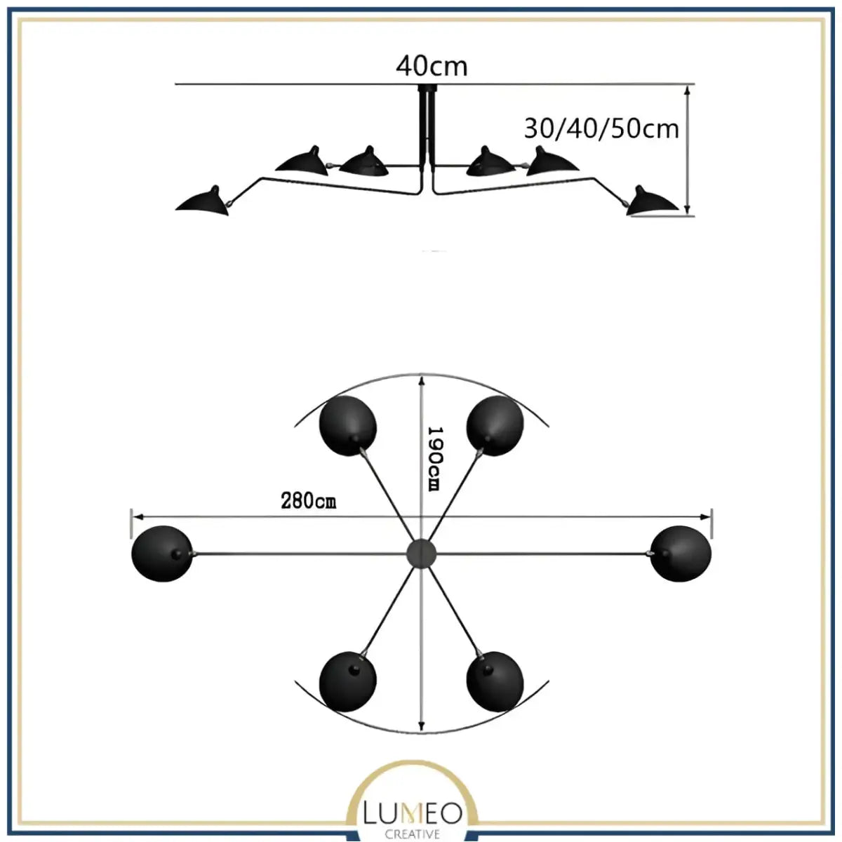 Plafonnier & Applique murale multi bras articulés | Style art nordique Noir / 6 têtes | Grand / Blanc chaud