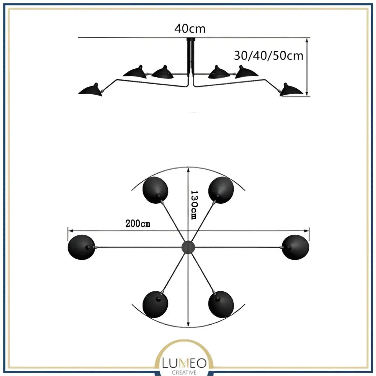 Plafonnier & Applique murale multi bras articulés | Style art nordique Noir / 6 têtes | Petit / Blanc chaud