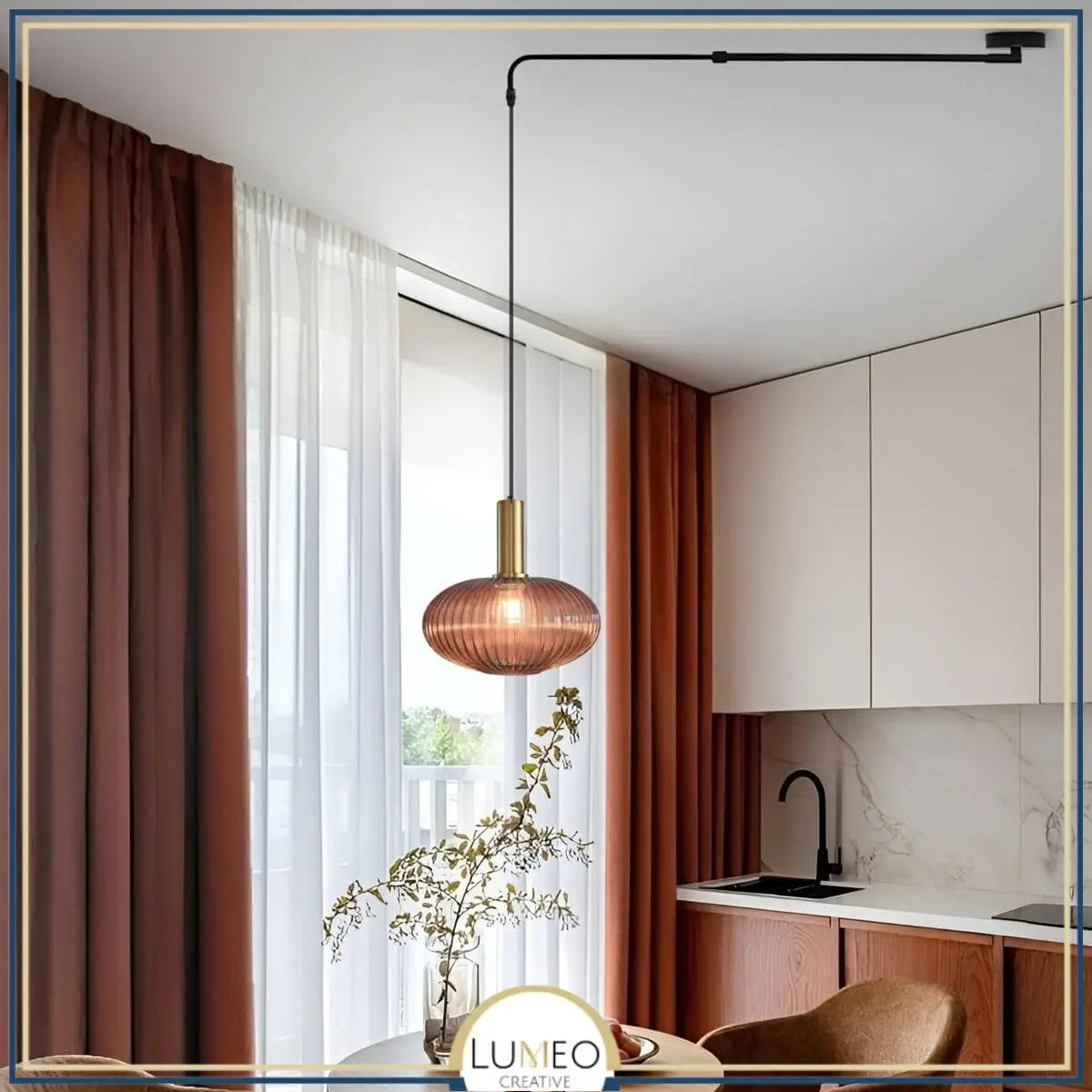 Plafonnier déporté en verre CRISTALI | Télescopique & pivotant