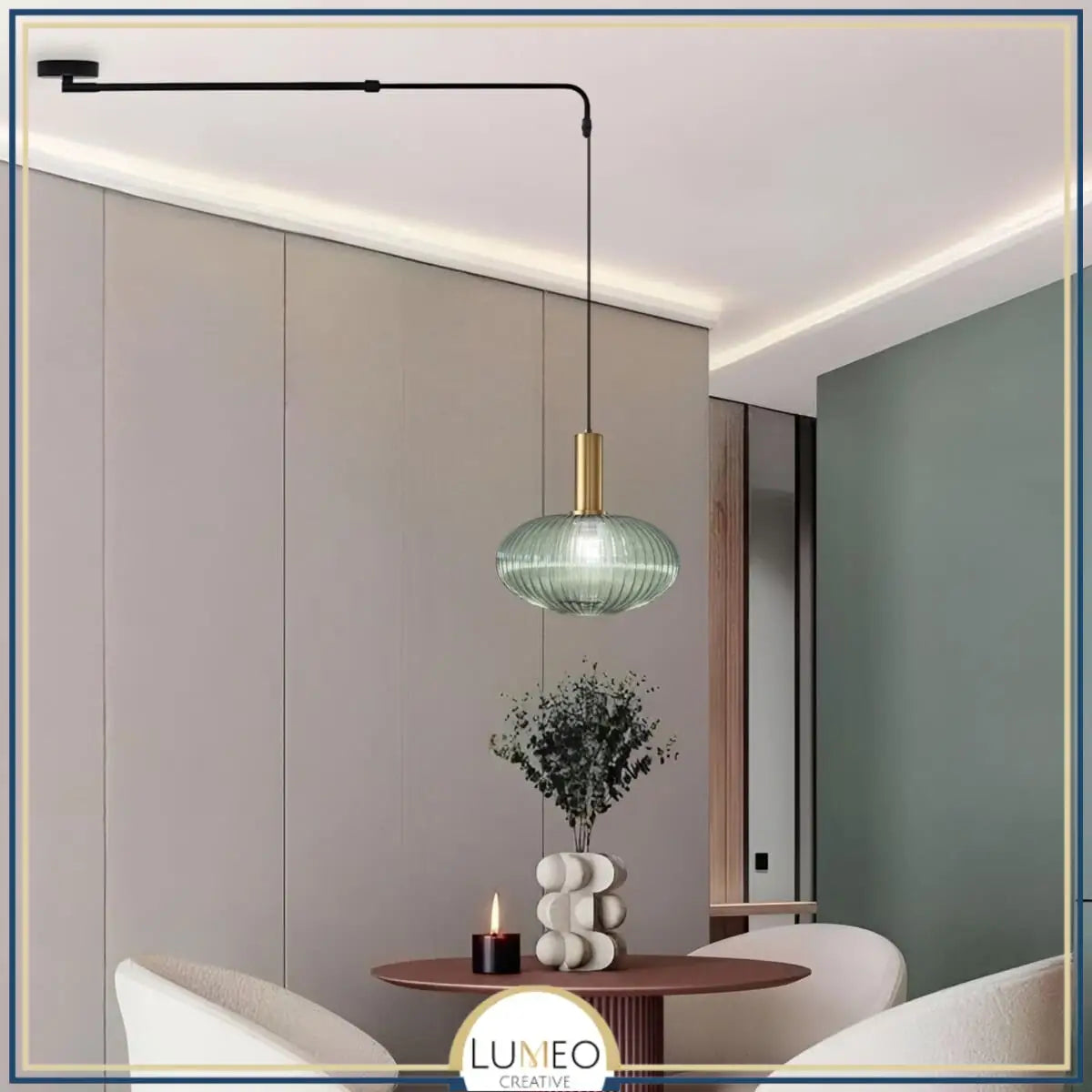 Plafonnier déporté en verre CRISTALI | Télescopique & pivotant