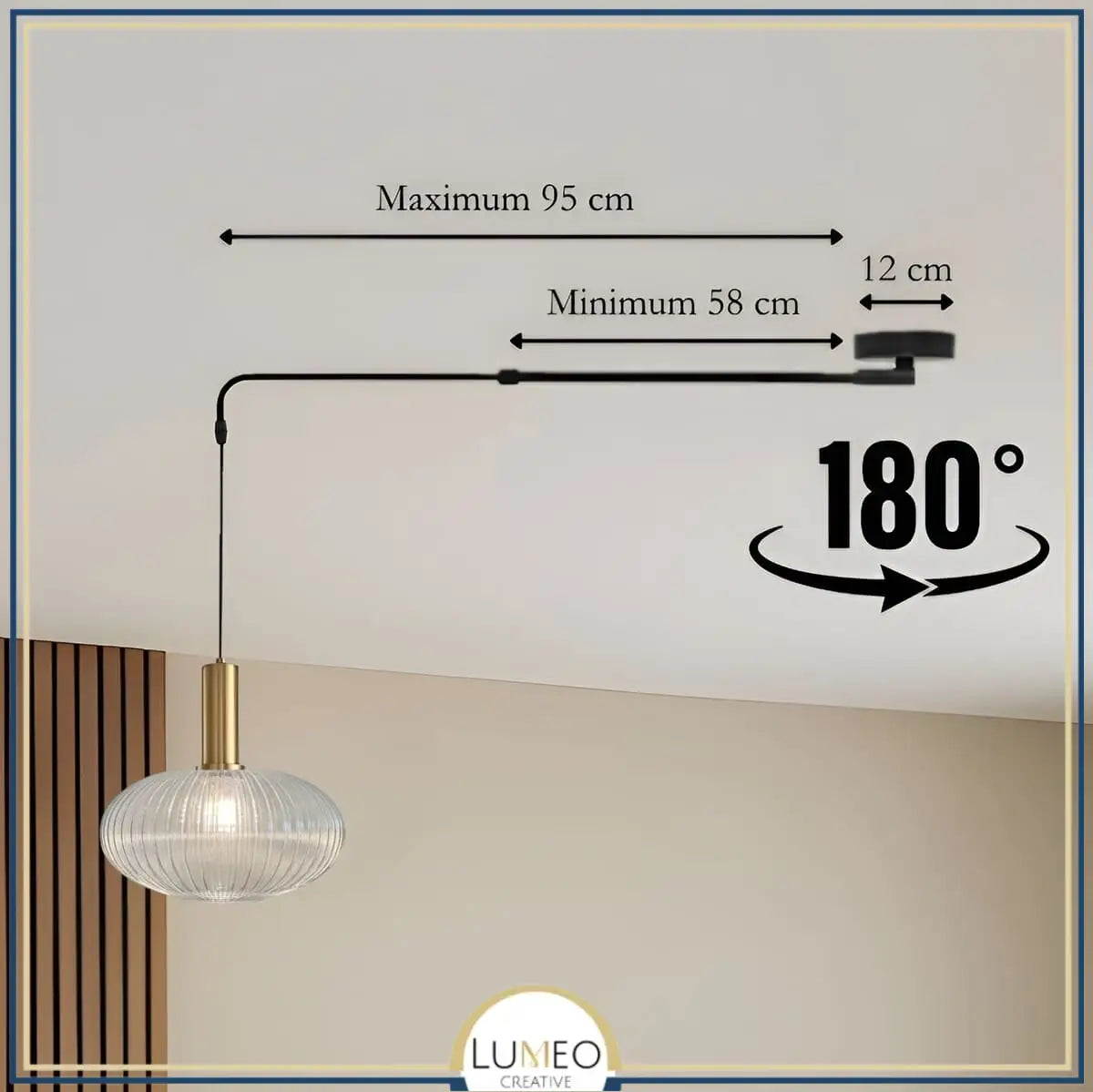 Plafonnier déporté en verre CRISTALI | Télescopique & pivotant