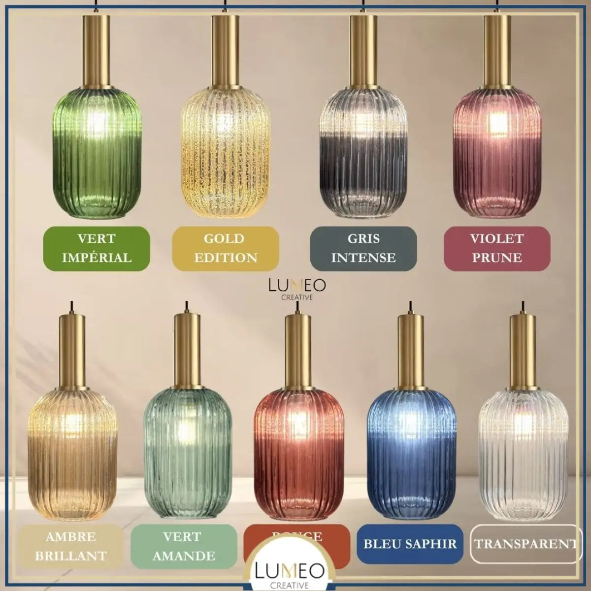 luminaire verre coloré disponible en suspension, plafonnier, lustre, applique murale et lampadaire