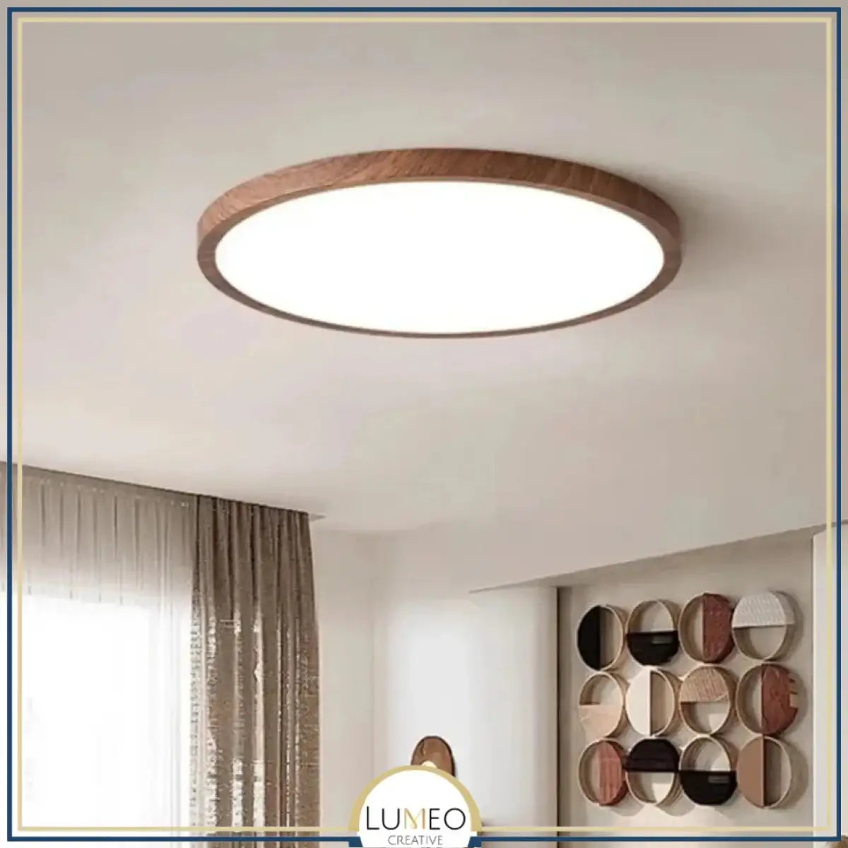Plafonnier LED bois extra fin | Design épuré et minimaliste 30 cm / Bois foncé