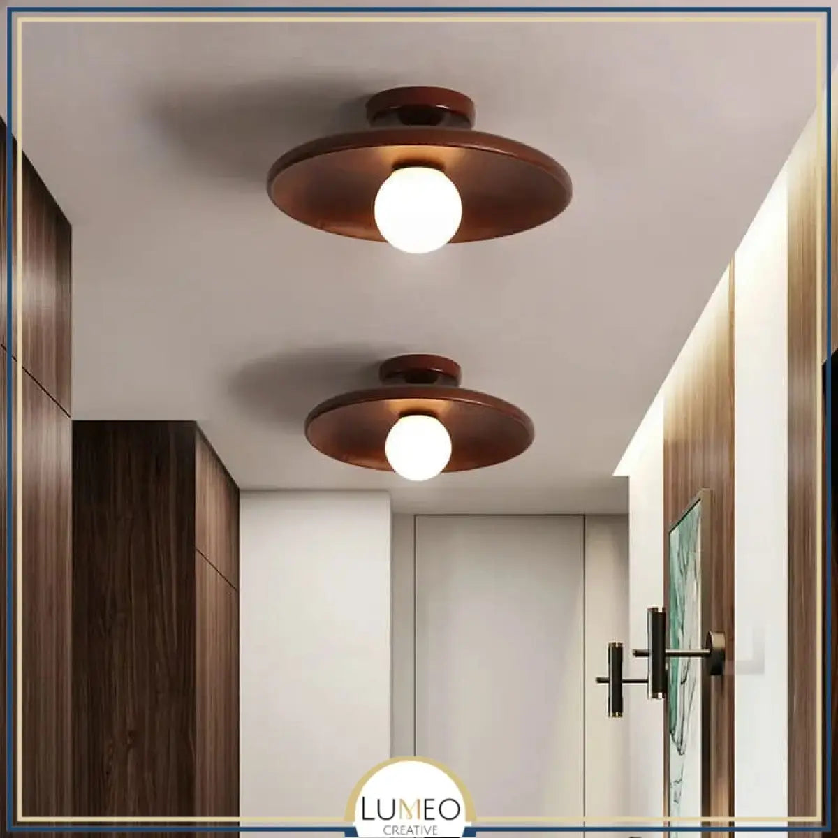 Plafonnier rond en bois naturel avec globe en verre | Design japandi