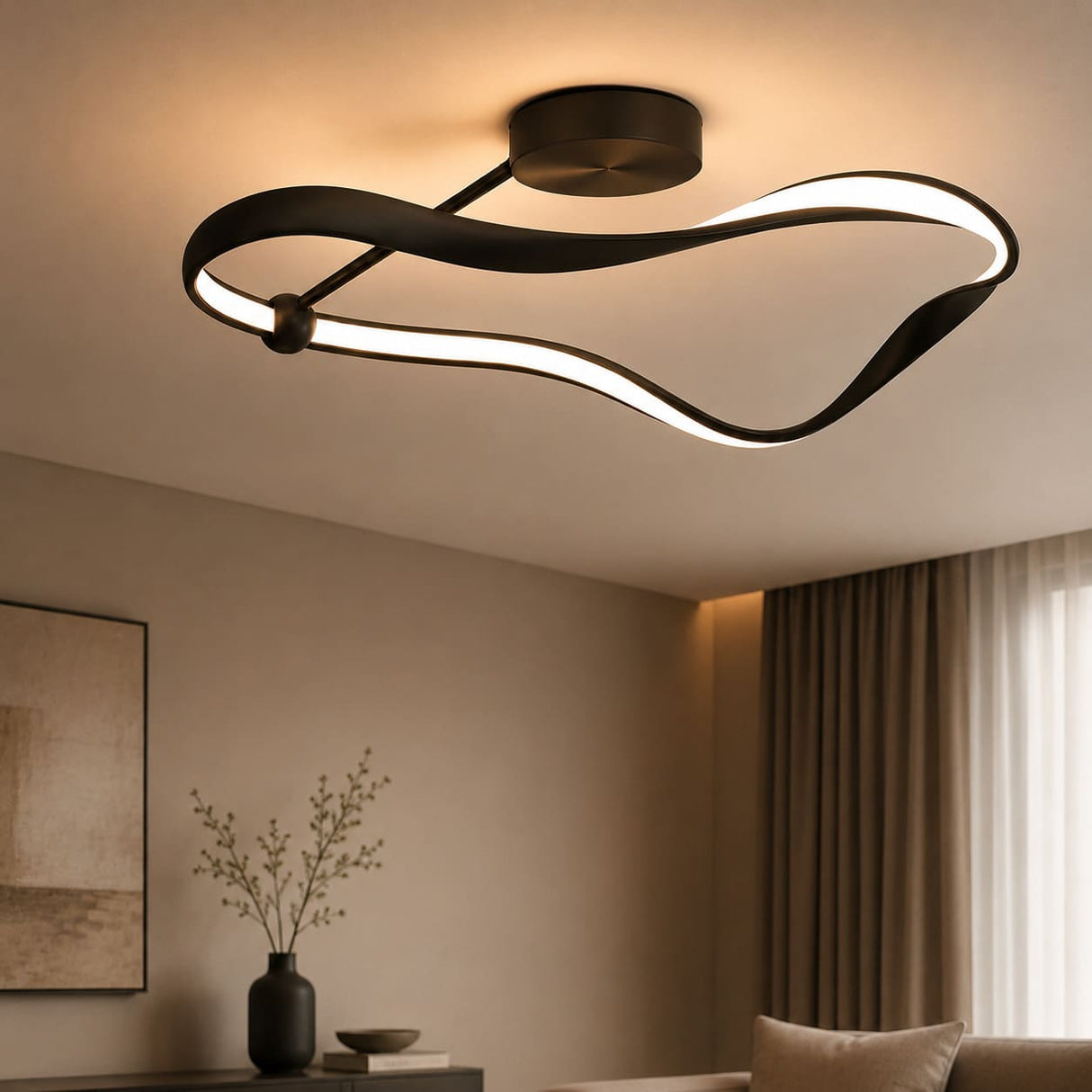 Plafonnier LED ondulé noir | Luminaire design TORSADE