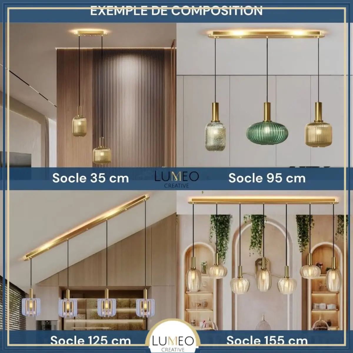 Socle de plafond rectangulaire or luminaire suspendu