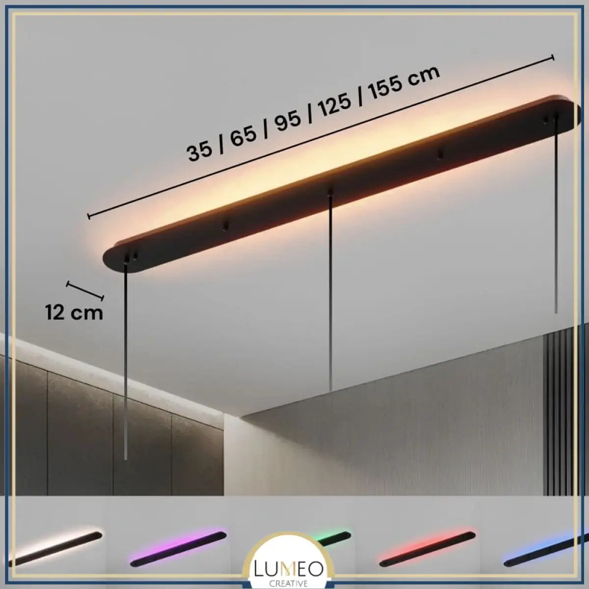 Socle de plafond rectangulaire pour suspensions multiples 35 cm (5 Trous) / Noir mat / Avec