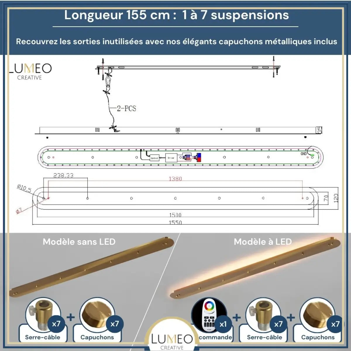 Socle de plafond rectangulaire pour suspensions multiples