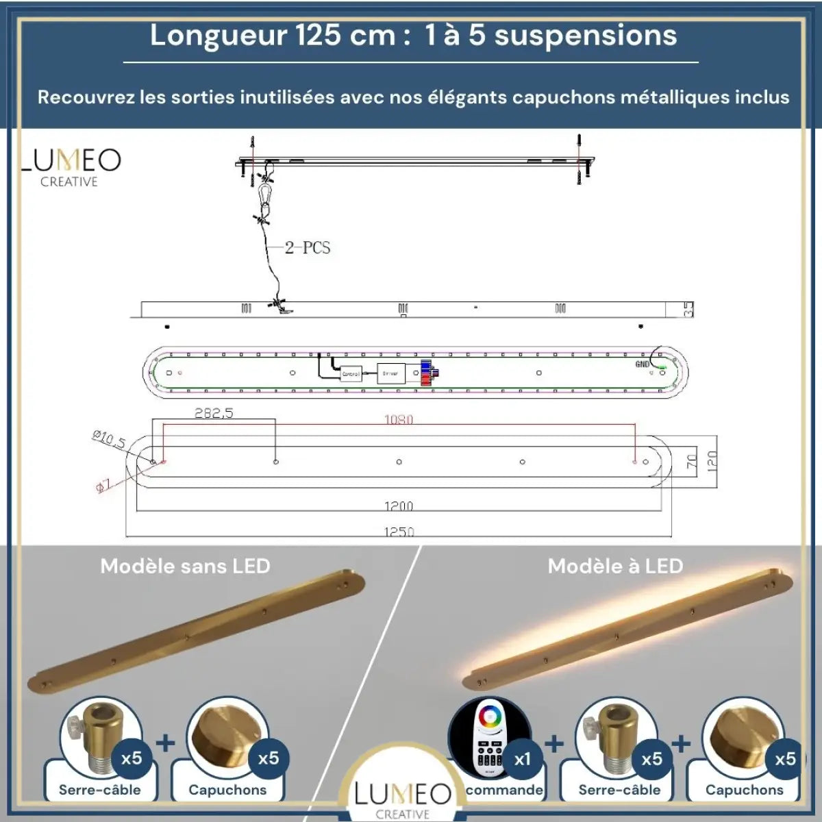 Socle de plafond rectangulaire pour suspensions multiples