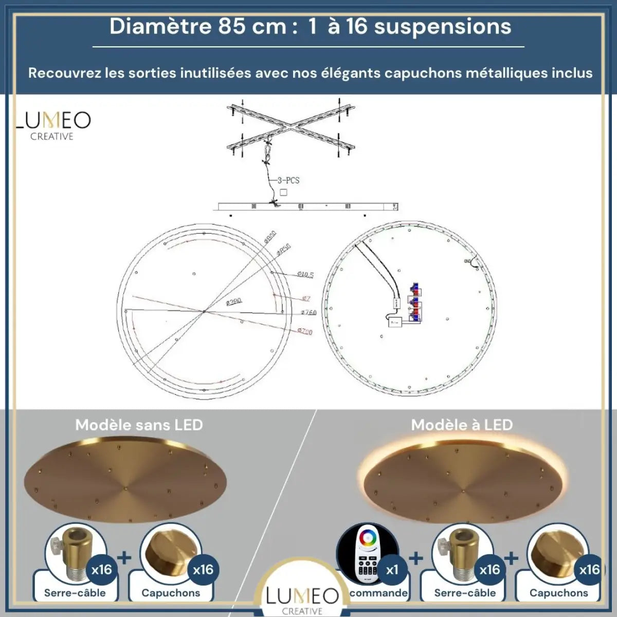 Socle de plafond rond pour suspensions multiples