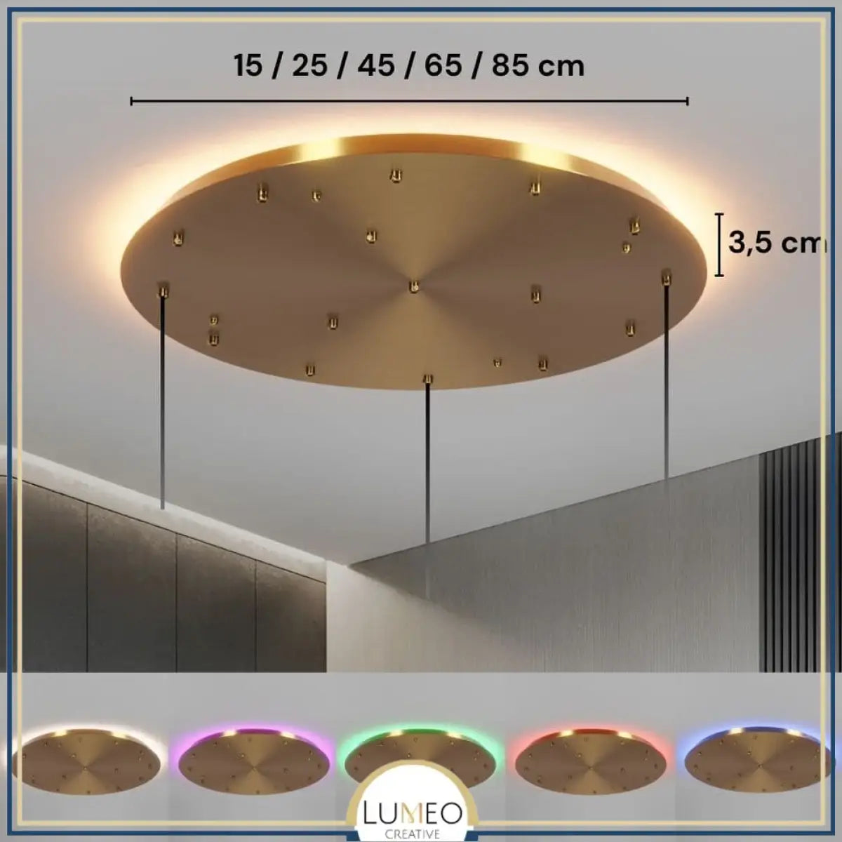Socle de plafond rond pour suspensions multiples , LED, or ou noir