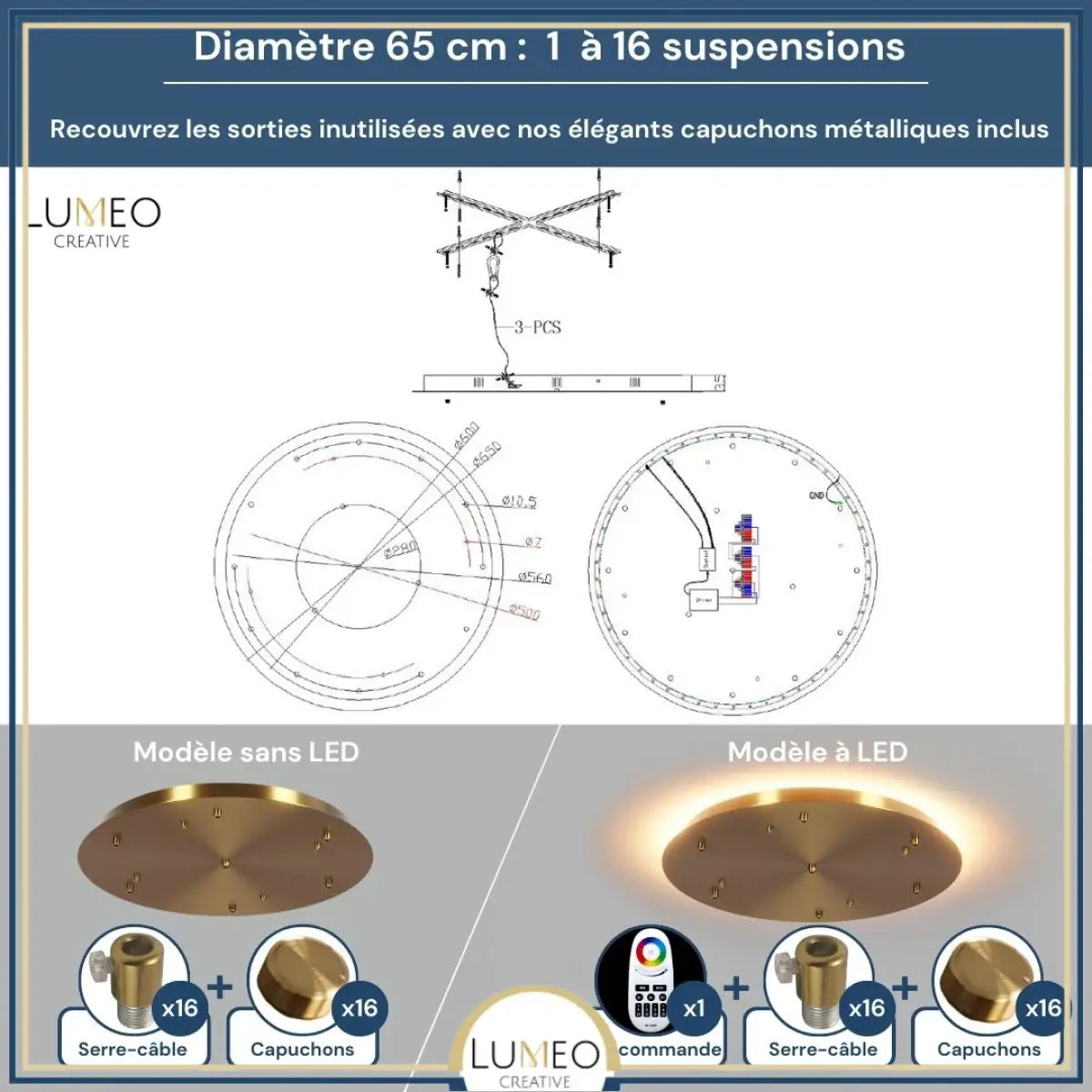 Socle de plafond rond pour suspensions multiples