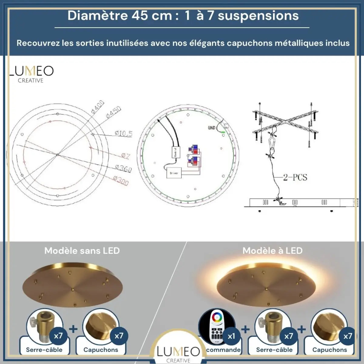 Socle de plafond rond pour suspensions multiples