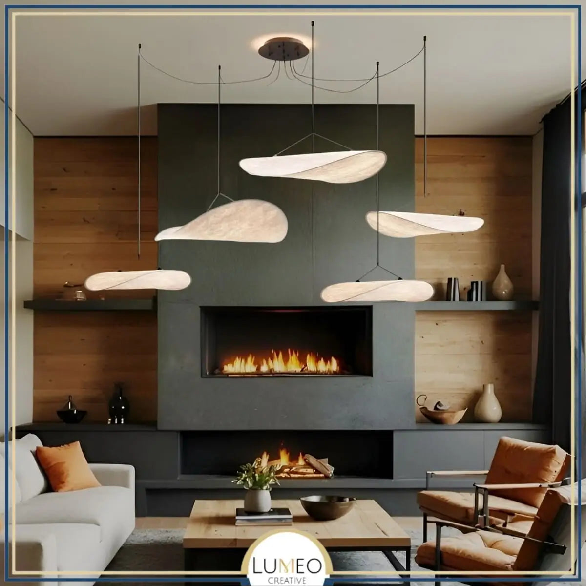 Suspension aérienne en tissu style Wabi sabi excentrée