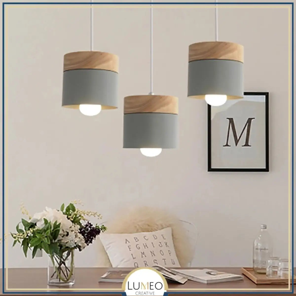 Suspension bois et métal coloré style nordique