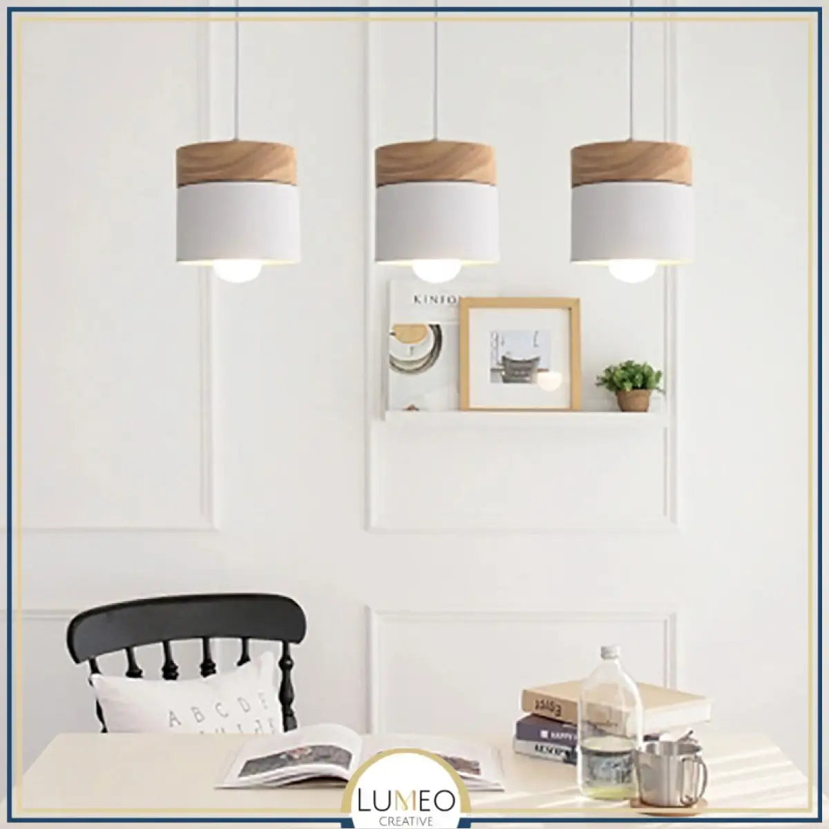 Suspension bois et métal coloré style nordique