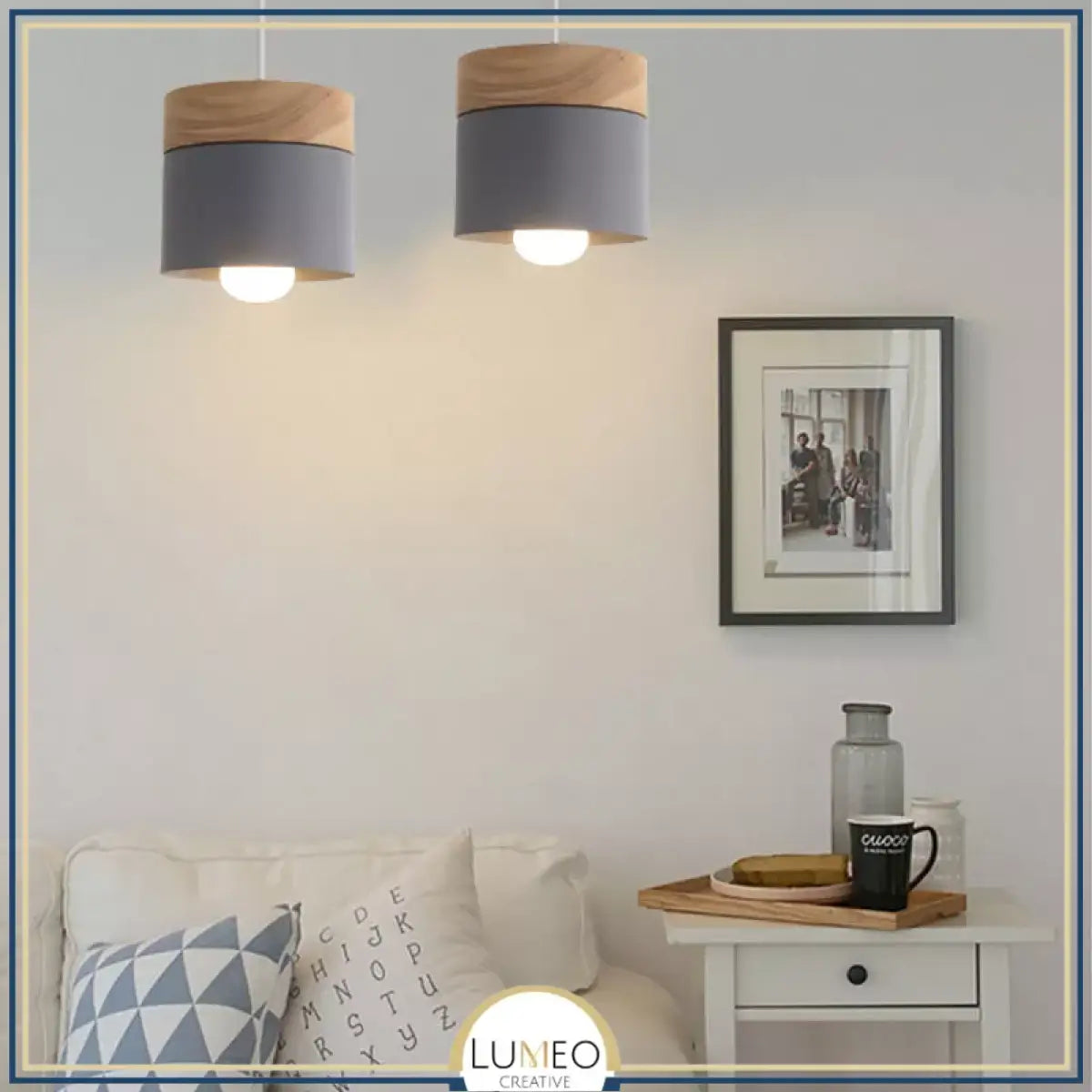 Suspension bois et métal coloré style nordique