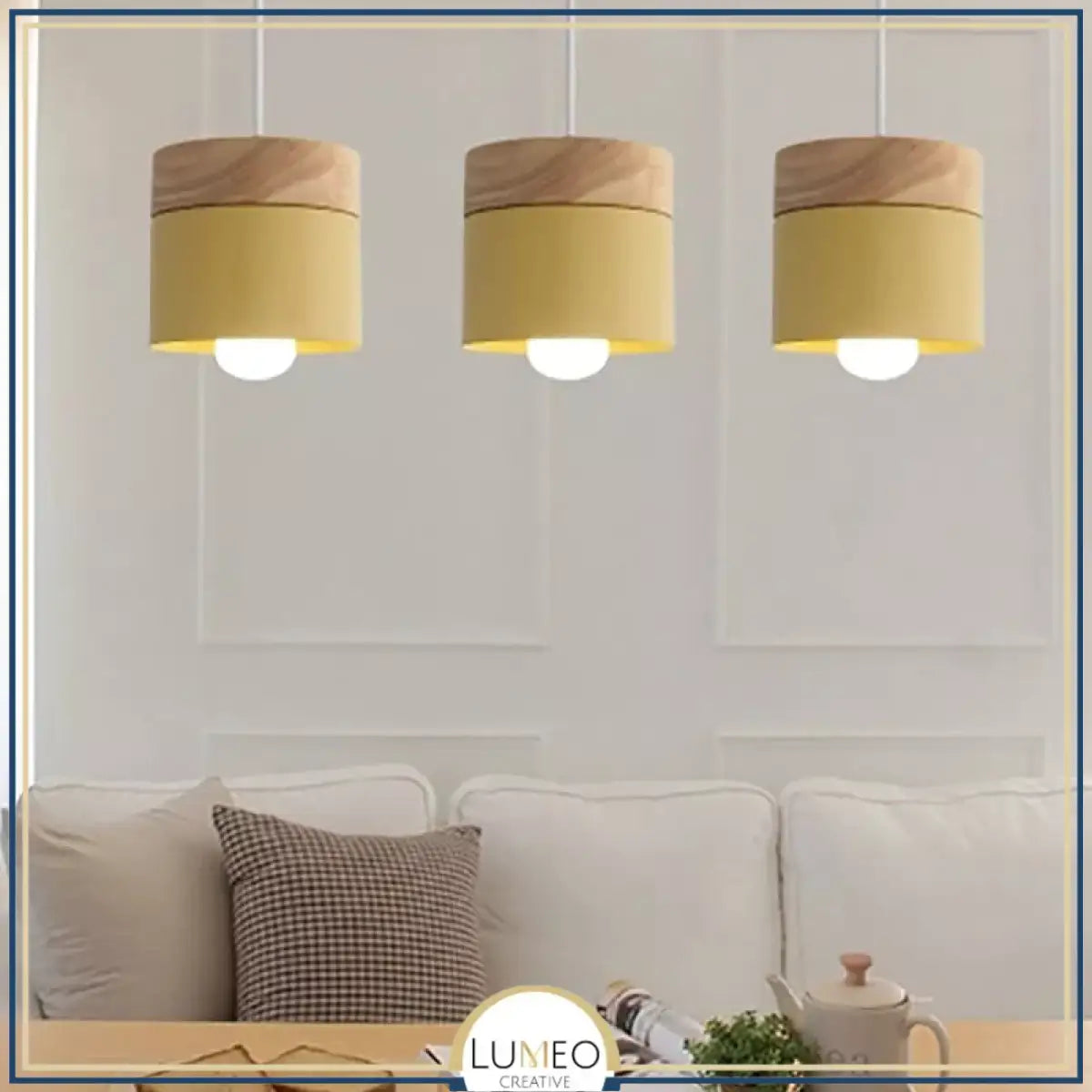 Suspension bois et métal coloré style nordique