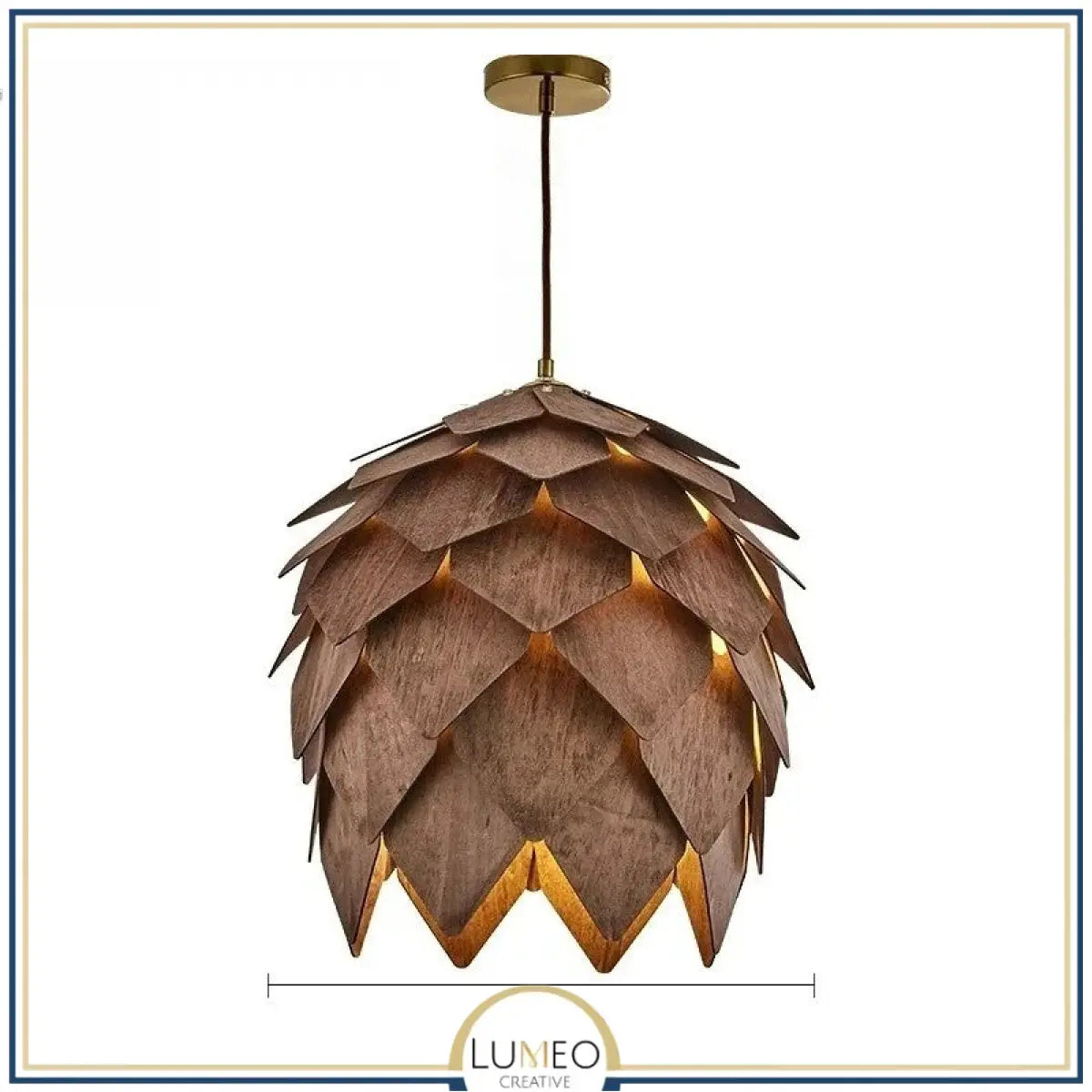 Suspension bois sculpté en forme de pomme de pin | Chic & naturel 60 cm / Marron foncé