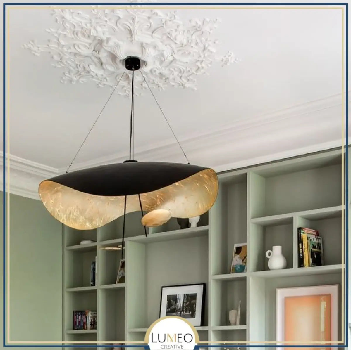 Suspension chic au design moderne | Noir & or ou blanche & or