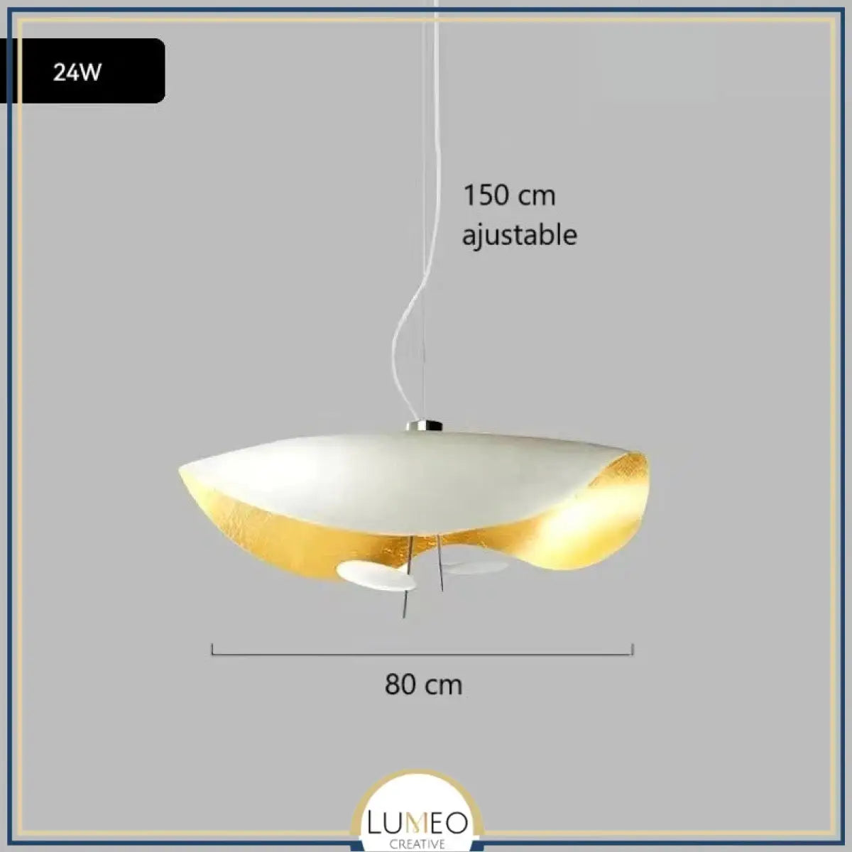 Suspension chic au design moderne | Noir & or ou blanche & or 80 cm Blanc et Or / Blanc chaud