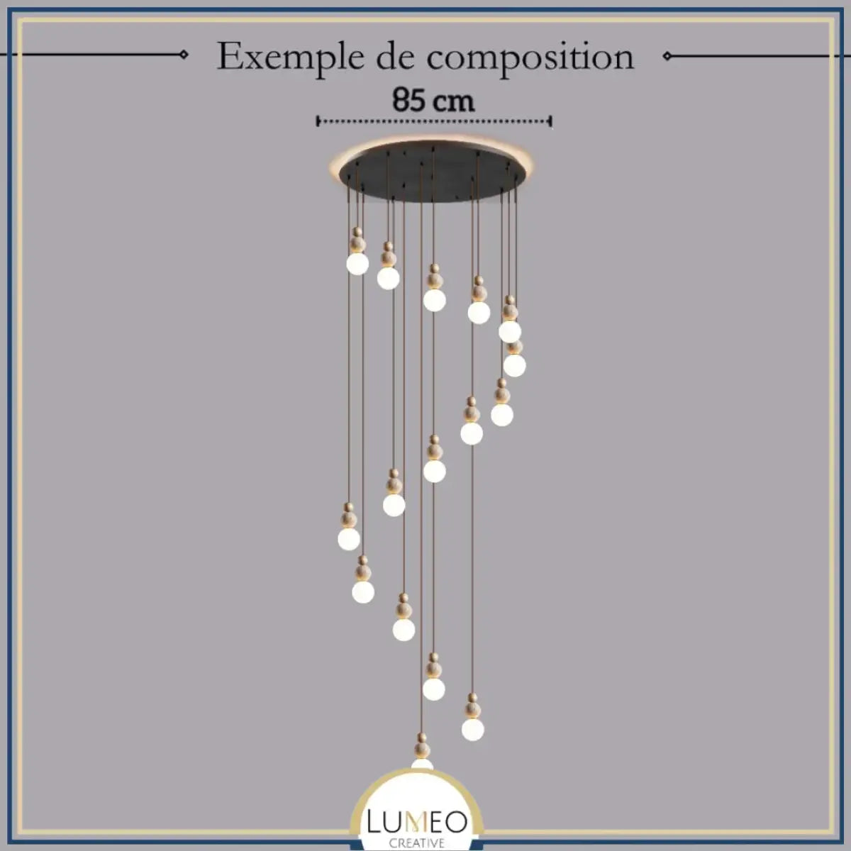 Suspension chic en verre opalin pierre naturelle et bois | PERLINE
