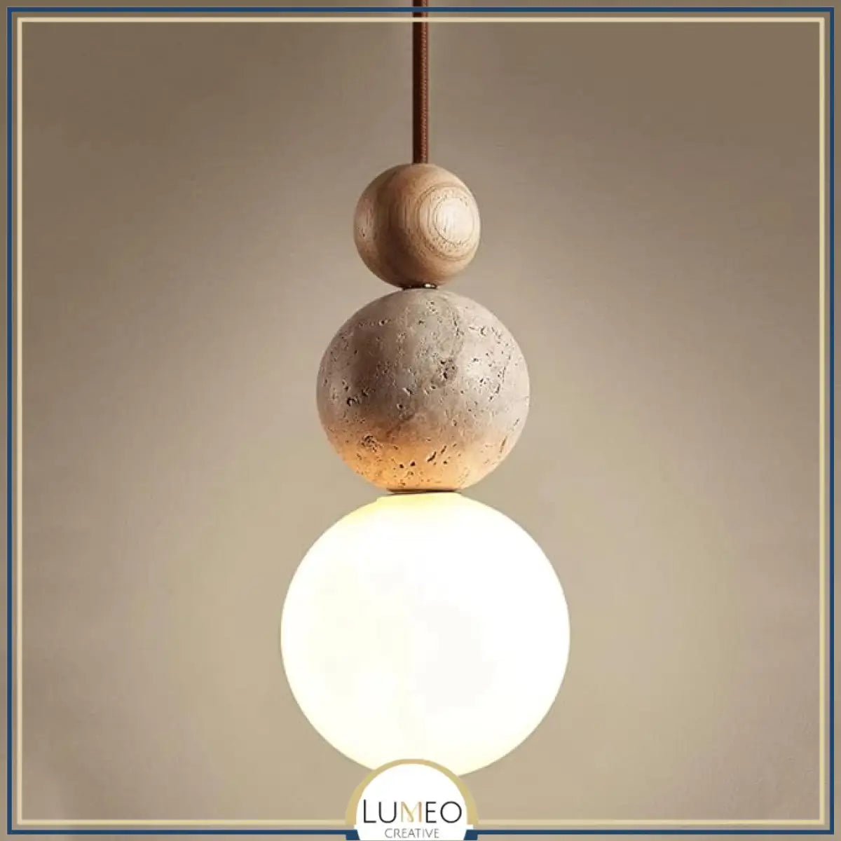 Suspension chic en verre opalin pierre naturelle et bois | PERLINE