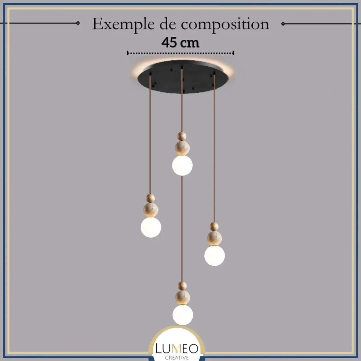 Suspension chic en verre opalin pierre naturelle et bois | PERLINE