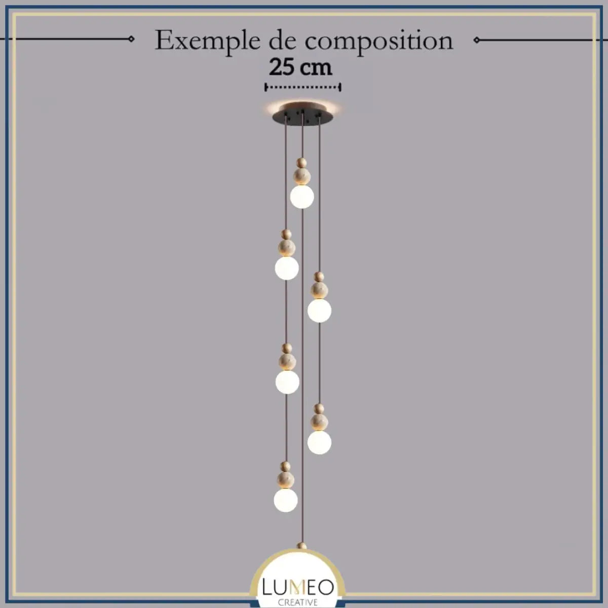Suspension chic en verre opalin pierre naturelle et bois | PERLINE