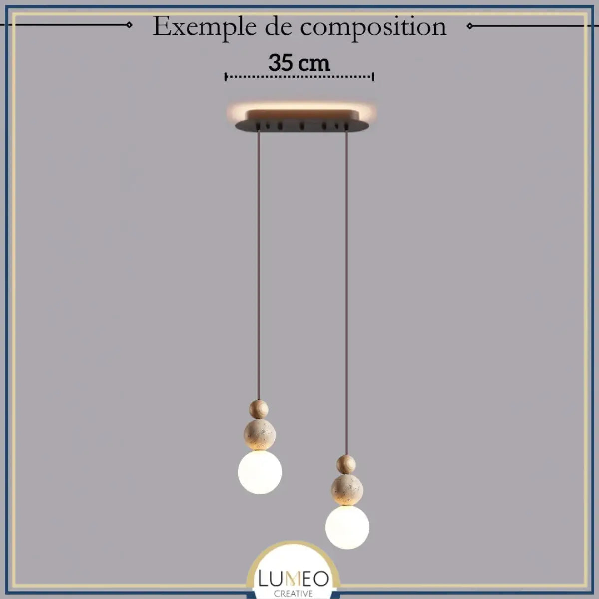 Suspension chic en verre opalin pierre naturelle et bois | PERLINE