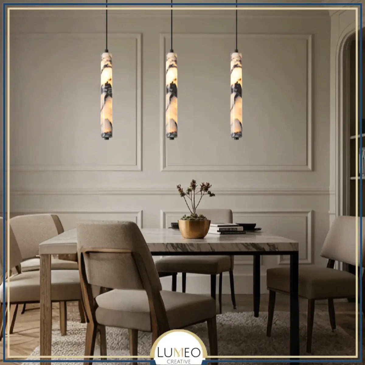 Suspension cylindrique en marbre | Luminaire chic & élégant