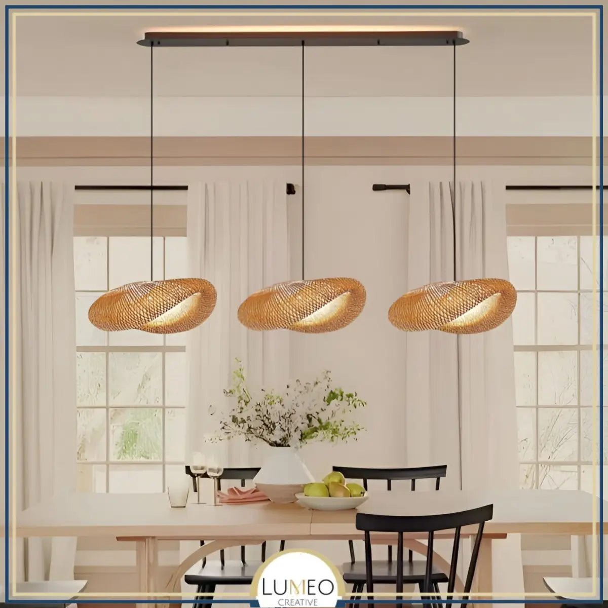 Suspension design en rotin tressé | Forme organique et chaleureuse