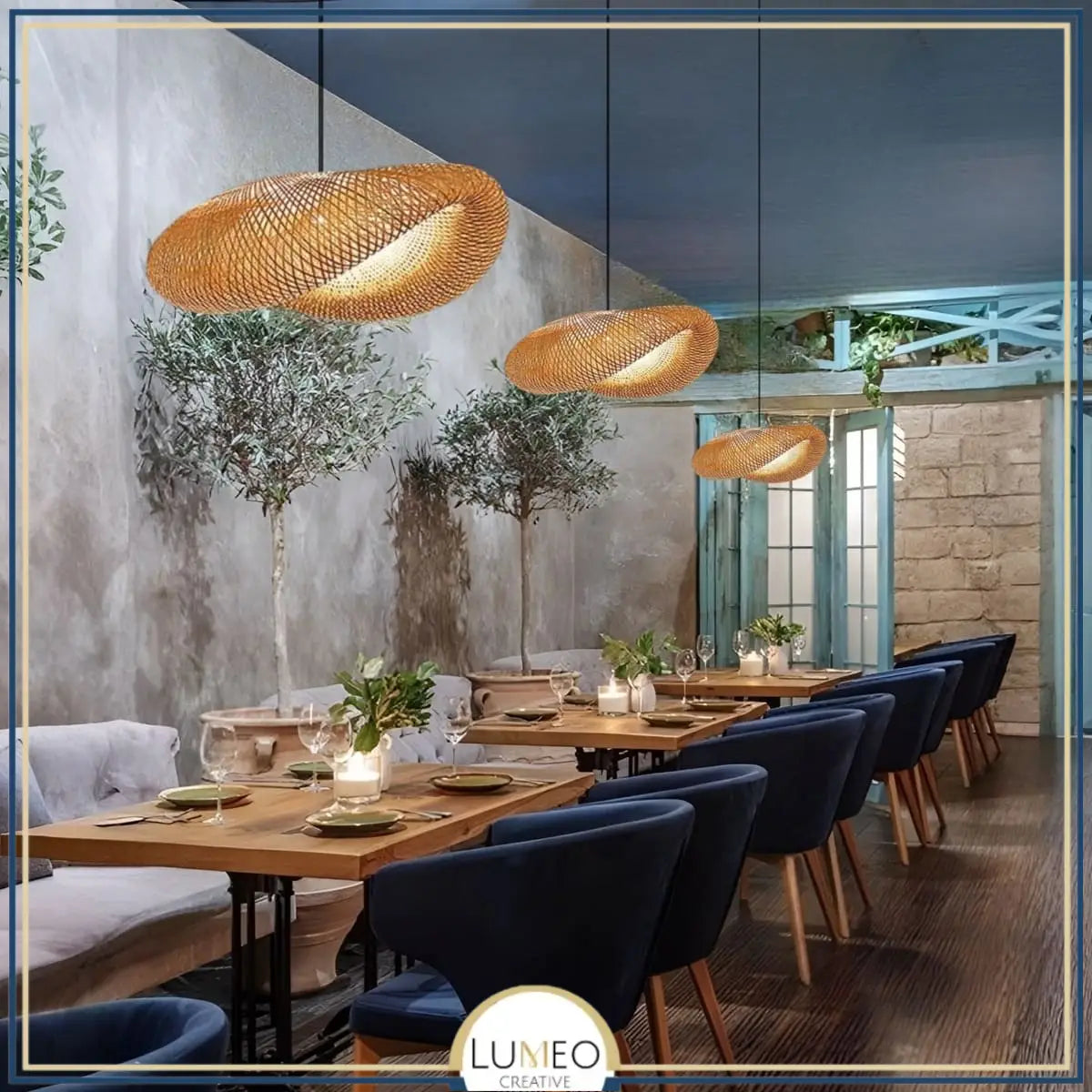 Suspension design en rotin tressé | Forme organique et chaleureuse