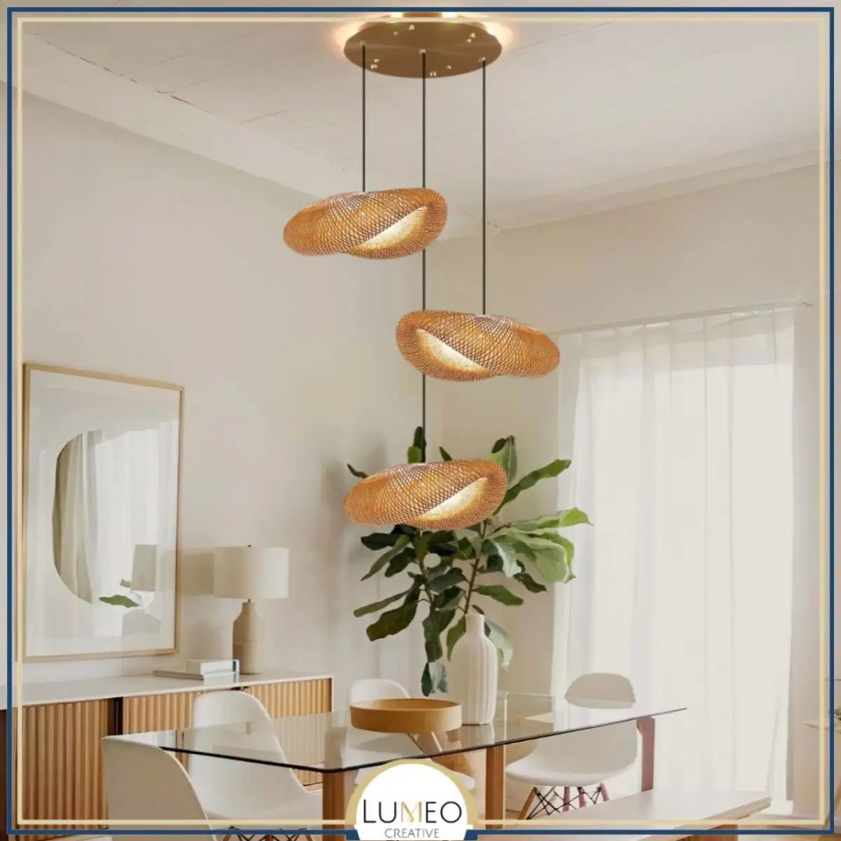 Suspension design en rotin tressé | Forme organique et chaleureuse