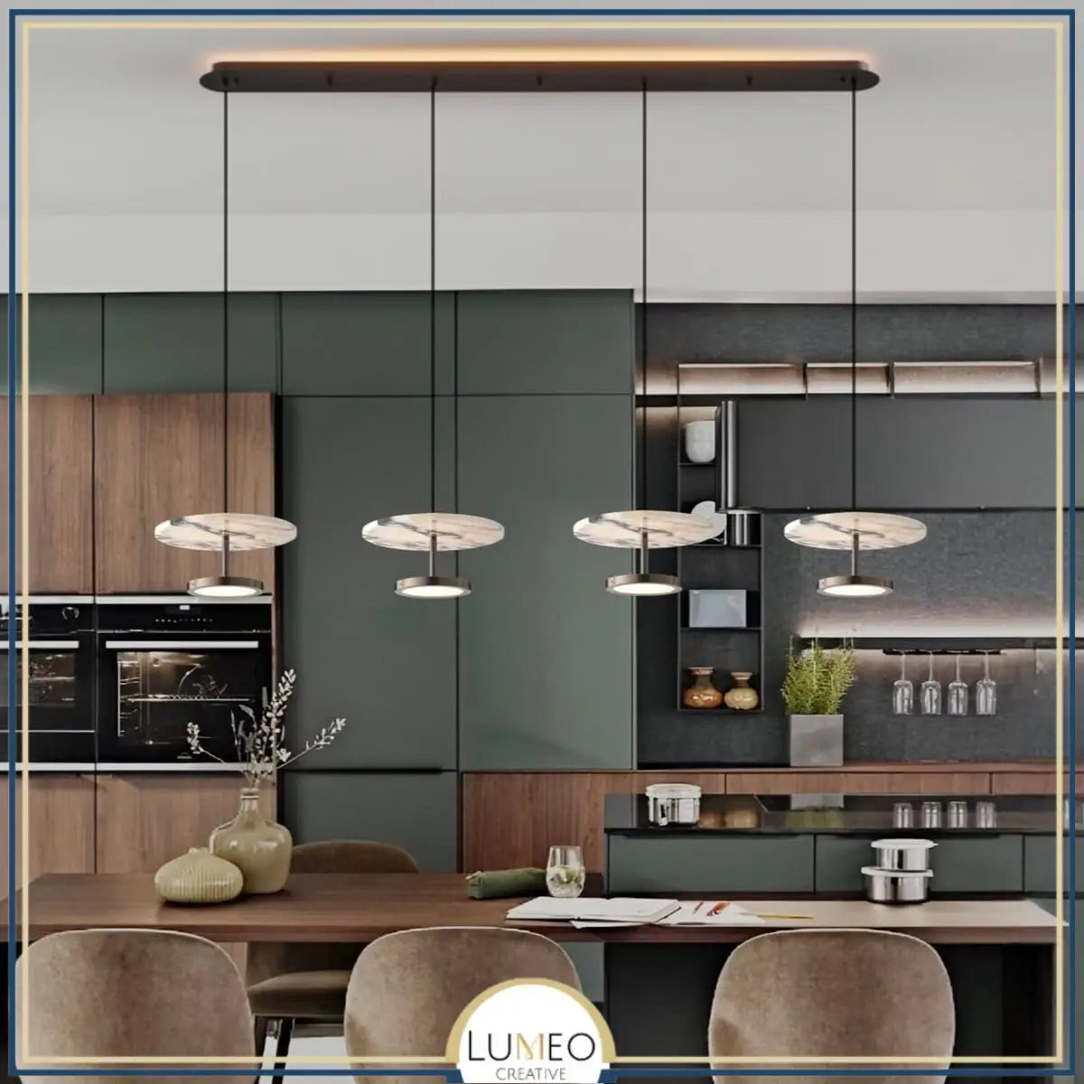 Suspension disque en marbre naturel | Luminaire haut de gamme à LED