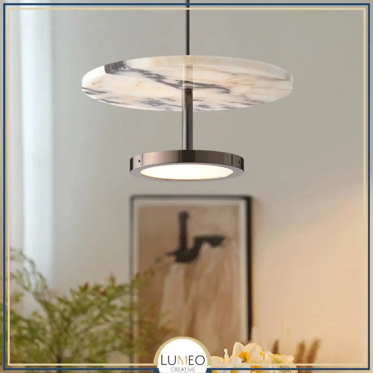 Suspension disque en marbre naturel | Luminaire haut de gamme à LED