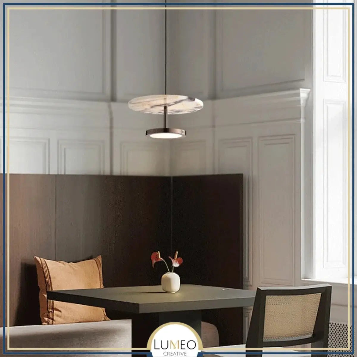 Suspension disque en marbre naturel | Luminaire haut de gamme à LED