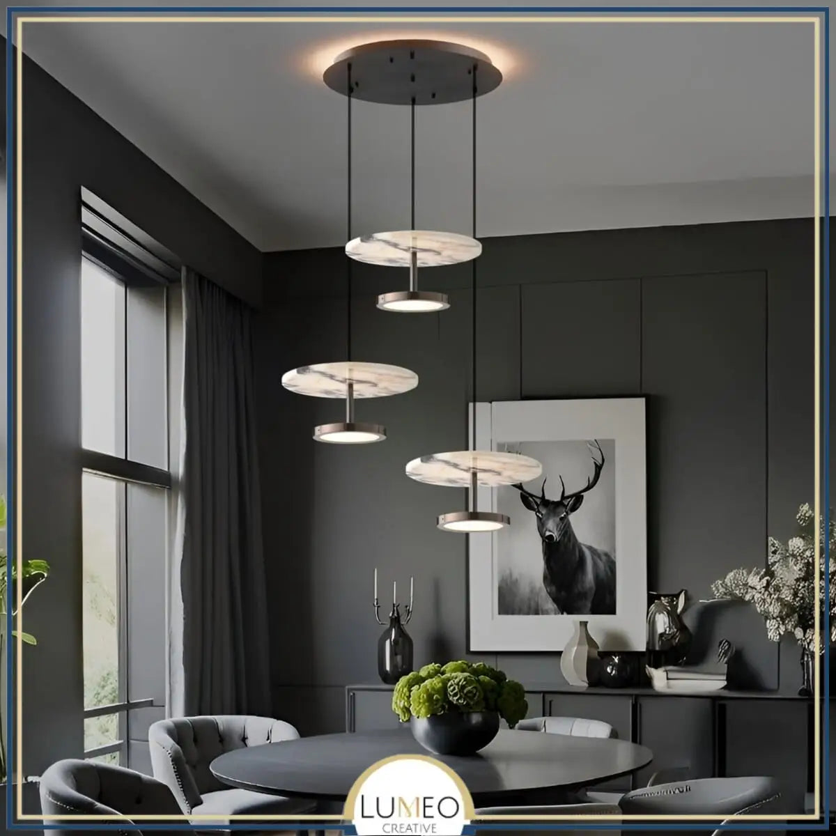 Suspension disque en marbre naturel | Luminaire haut de gamme à LED